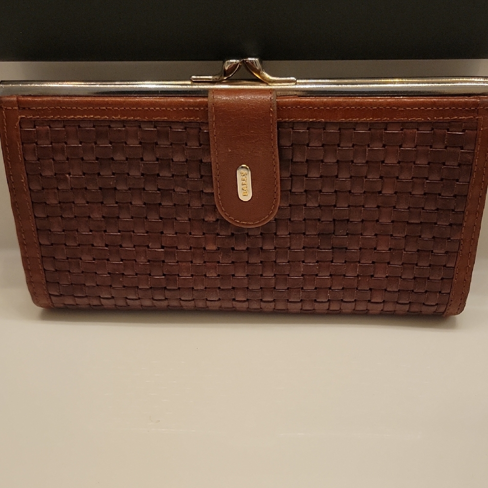 Bally Textured Brown Woven Leather Wallet